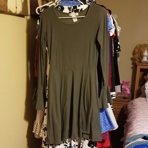 Macy's Planet Gold Olive Green Bell Sleeve Dress